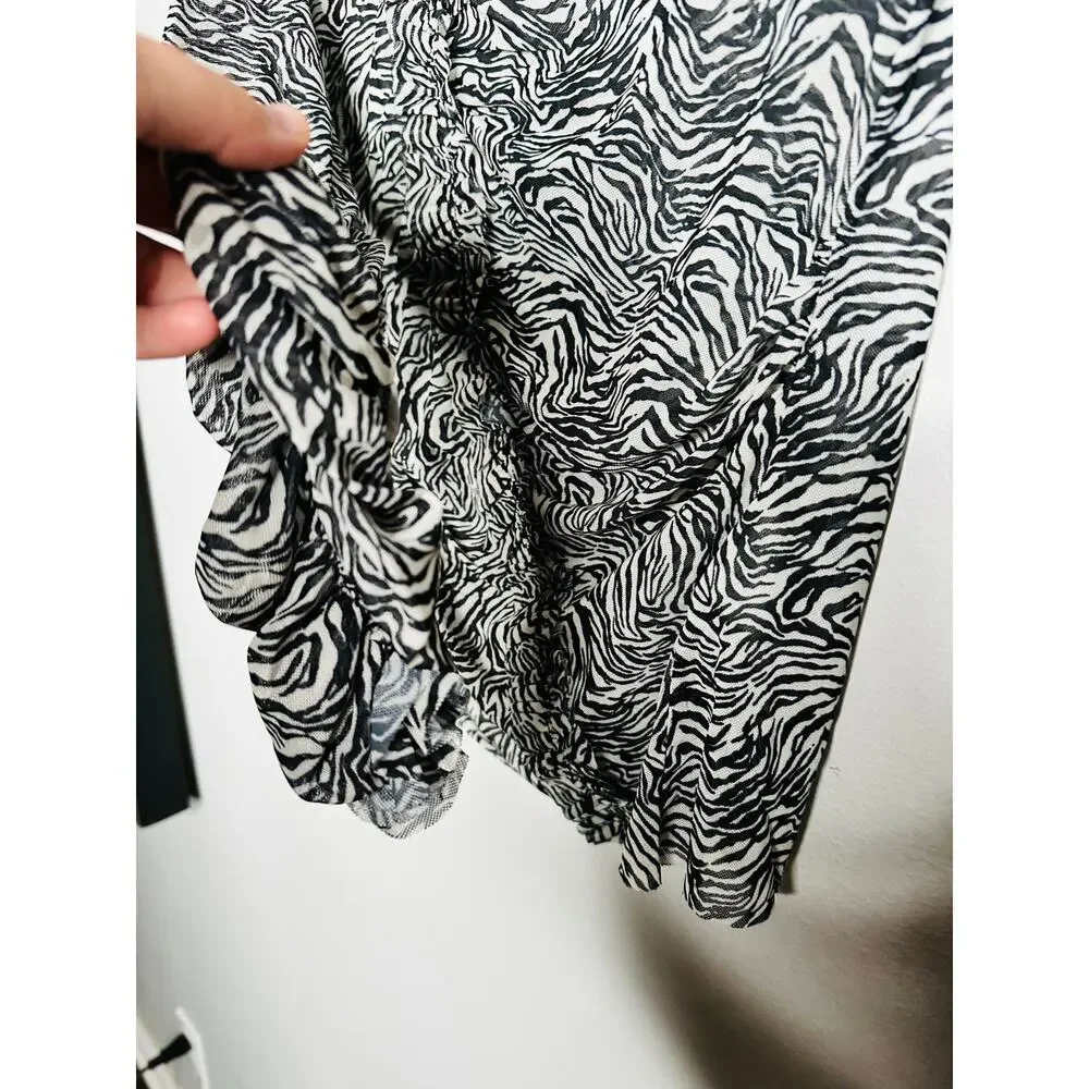 ONE TEASPOON Black White Interfere Ruffle Long Sleeve Party Top NWT Size Small